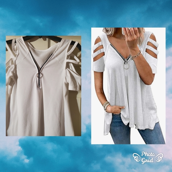 Sexy white zipper blouse with cut outs Large White - Picture 1 of 6